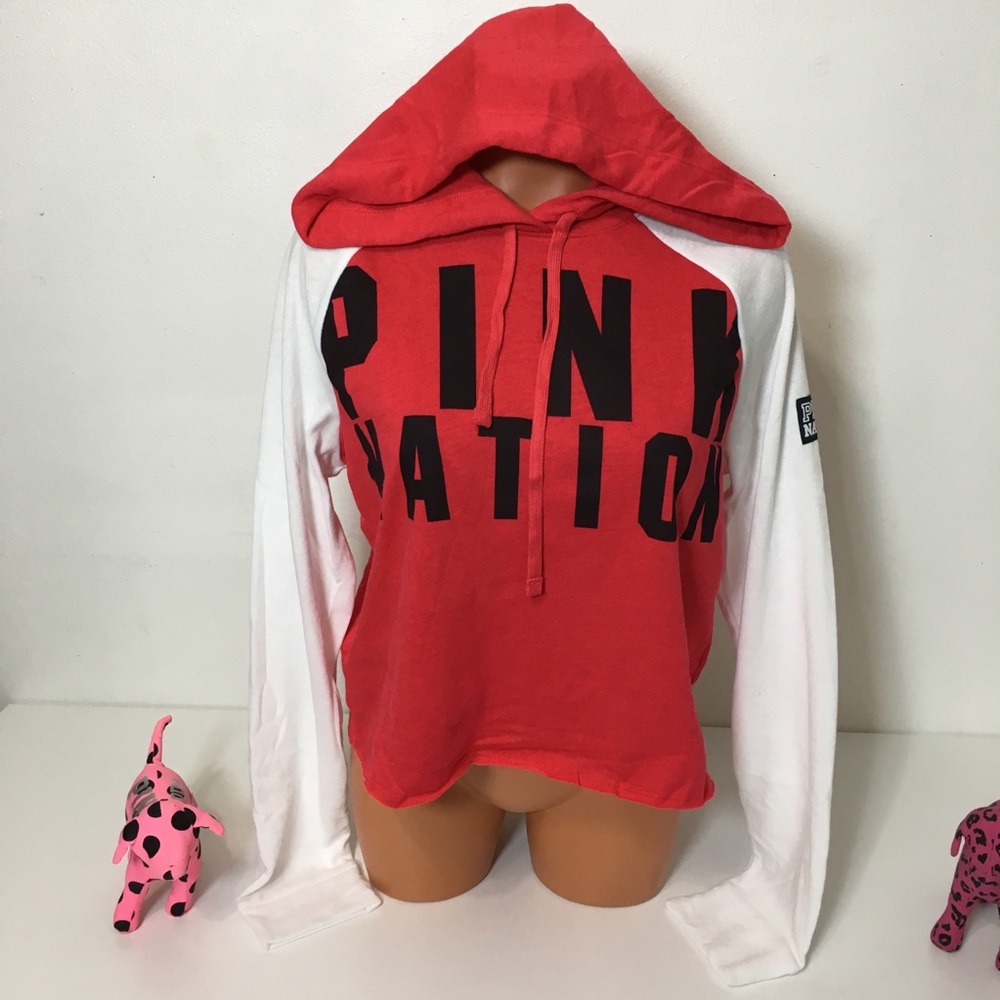 NEW PINK VS CROPPED PINK NATION SWEATSHIRT HOODED